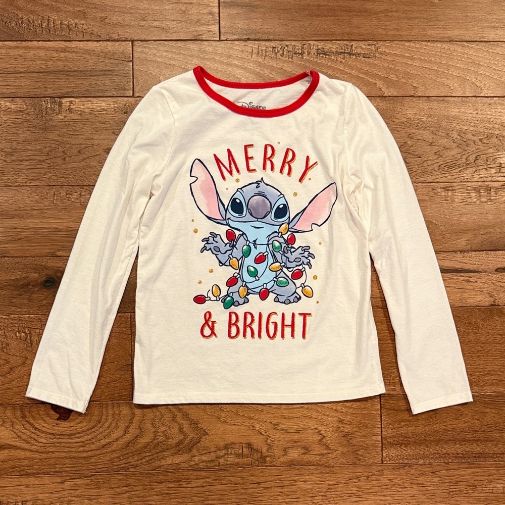 Disney Kids Stitch Christmas Long-Sleeve Shirt - Size 7 - Merry & Bright